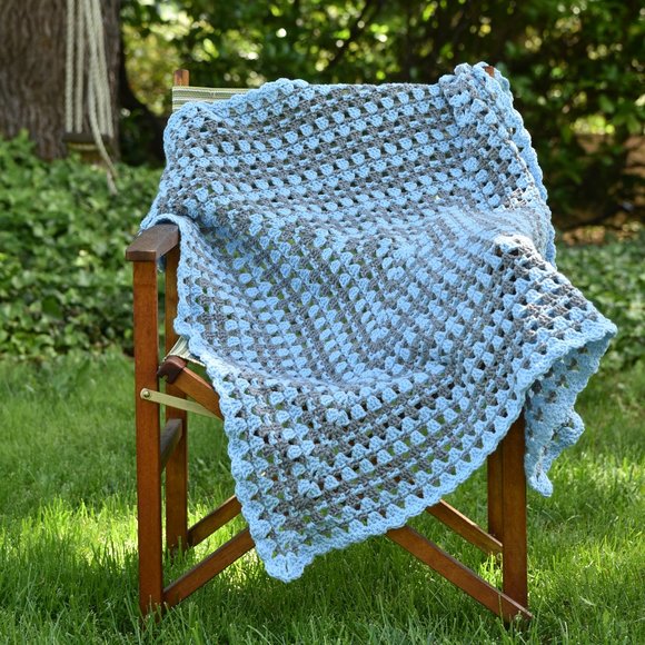 Handmade Crochet Blue and Grey Baby/Lap Blanket - Picture 5 of 5